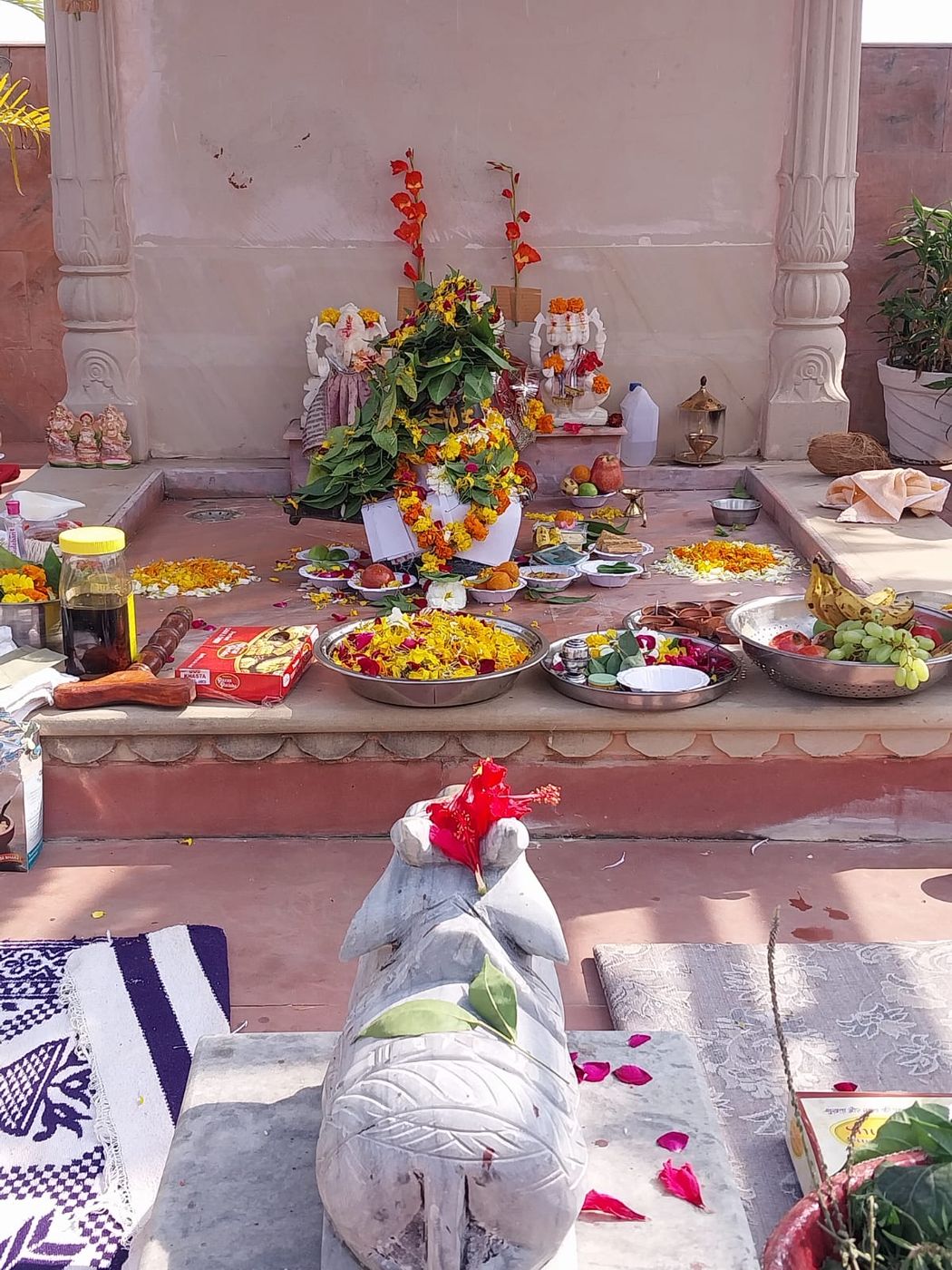Puja and offerings at the Ashram temple